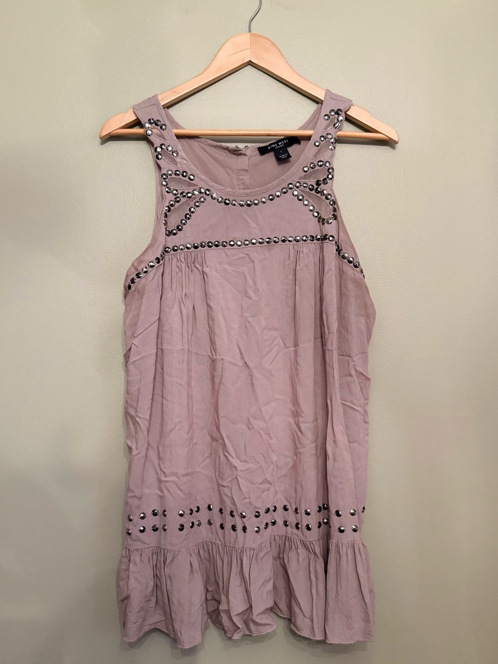 Nine West Jeans Studded Sleeveless Tunic Top Mauve Taupe Sz L